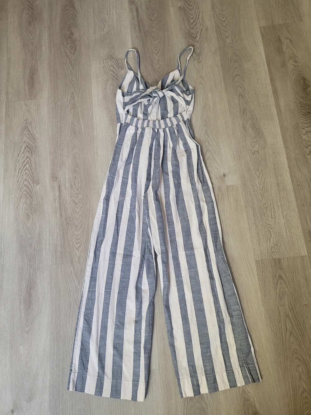 Japna Striped Wide Leg Jumpsuit Womens S Tie Front Smocked Back Coastal Beach - Picture 4 of 15